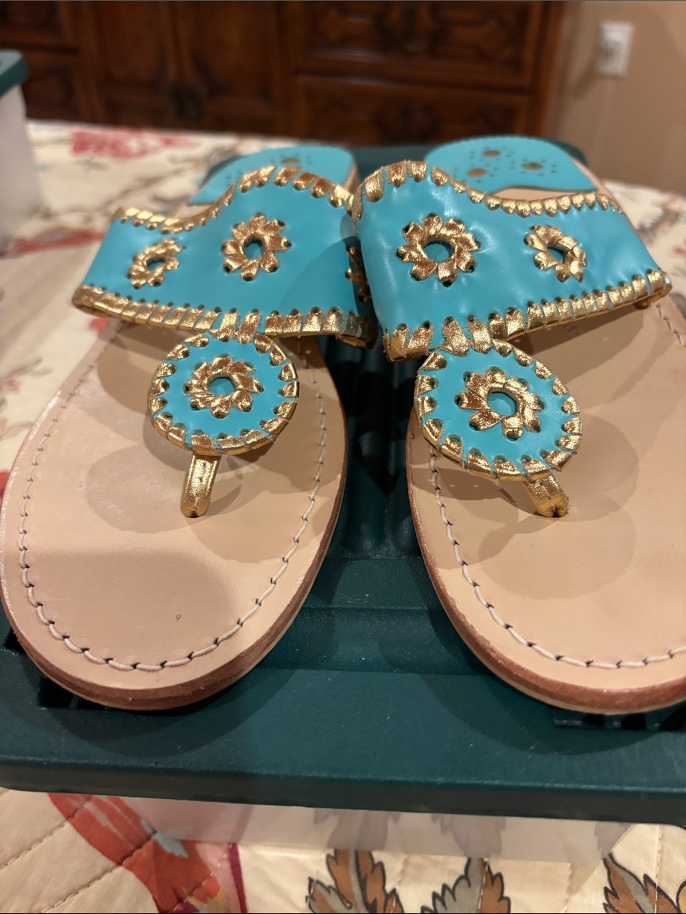 Jack Rogers nwt turquoise and gold sandals